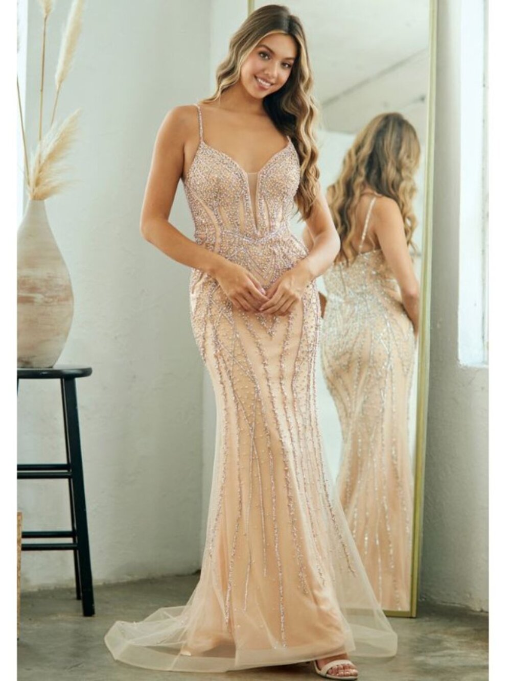 Clearance Gold Size 14 Beaded Mermaid Evening Gown by Amelia Couture 2132